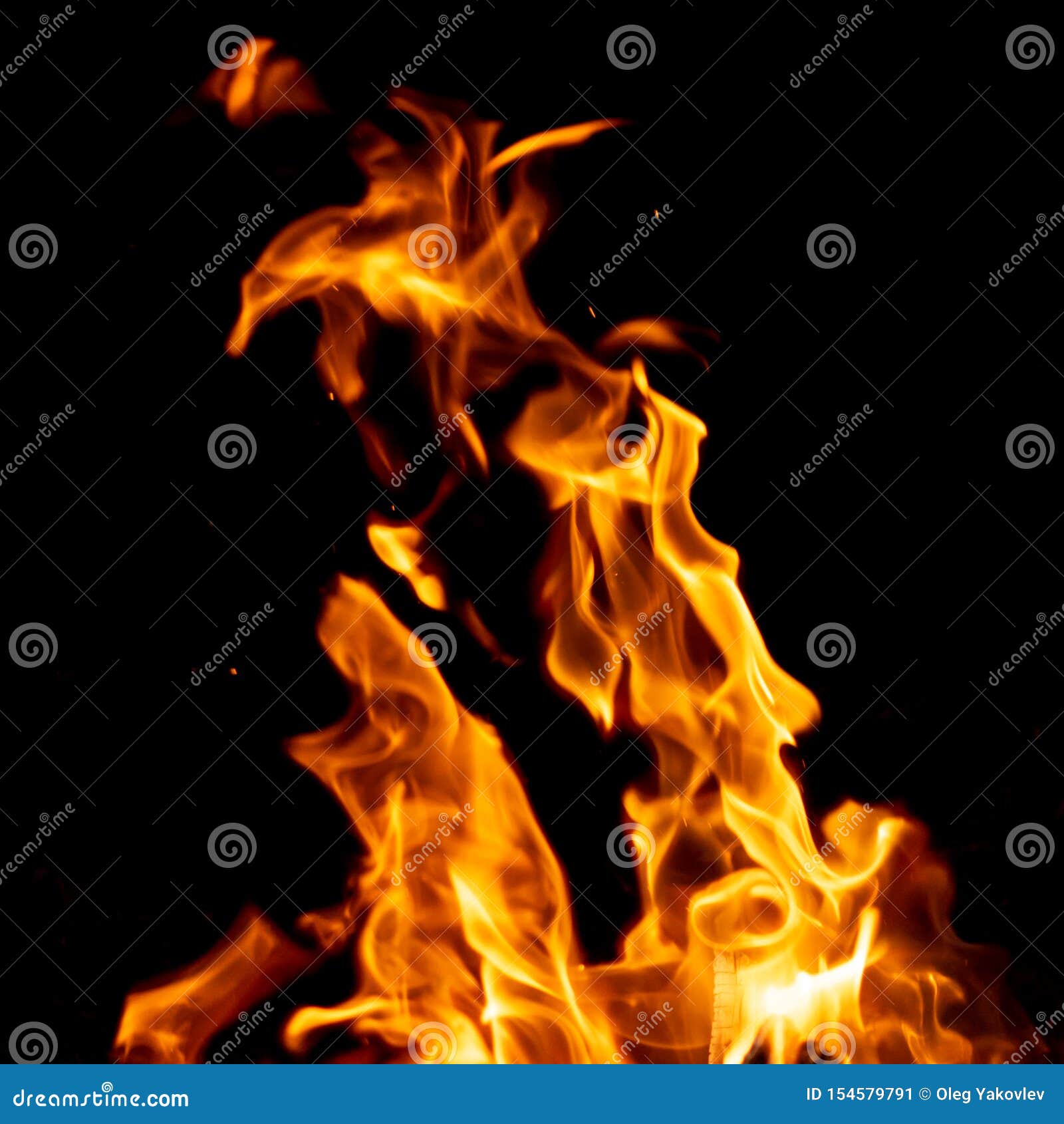 Strong Fire Flames on Black Stock Image Image of closeup, burn 154579791