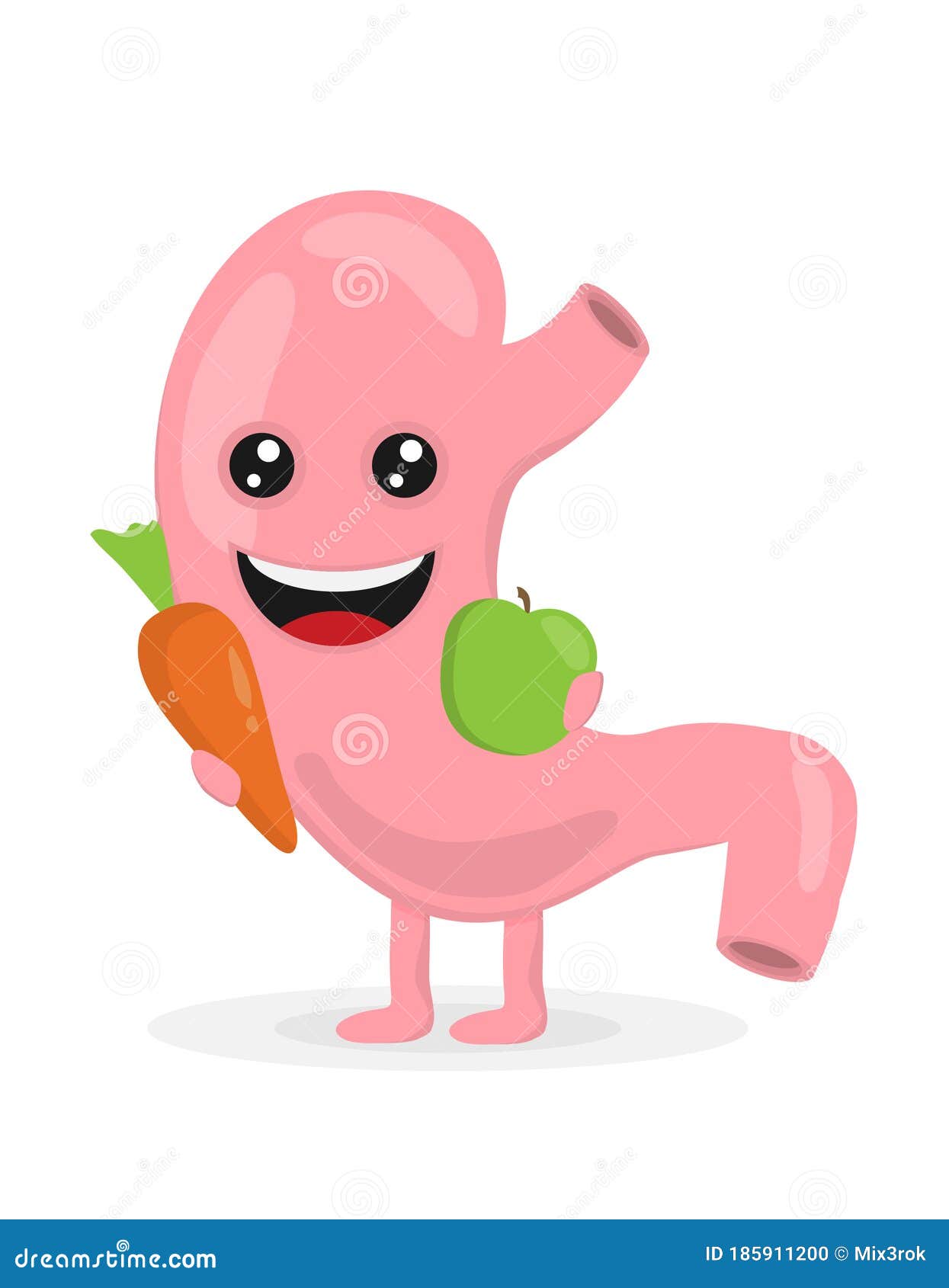 Download Strong Healthy Happy Stomach Character Vector Flat Cartoon Illustration Stock Vector Illustration Of Health Internal 185911200
