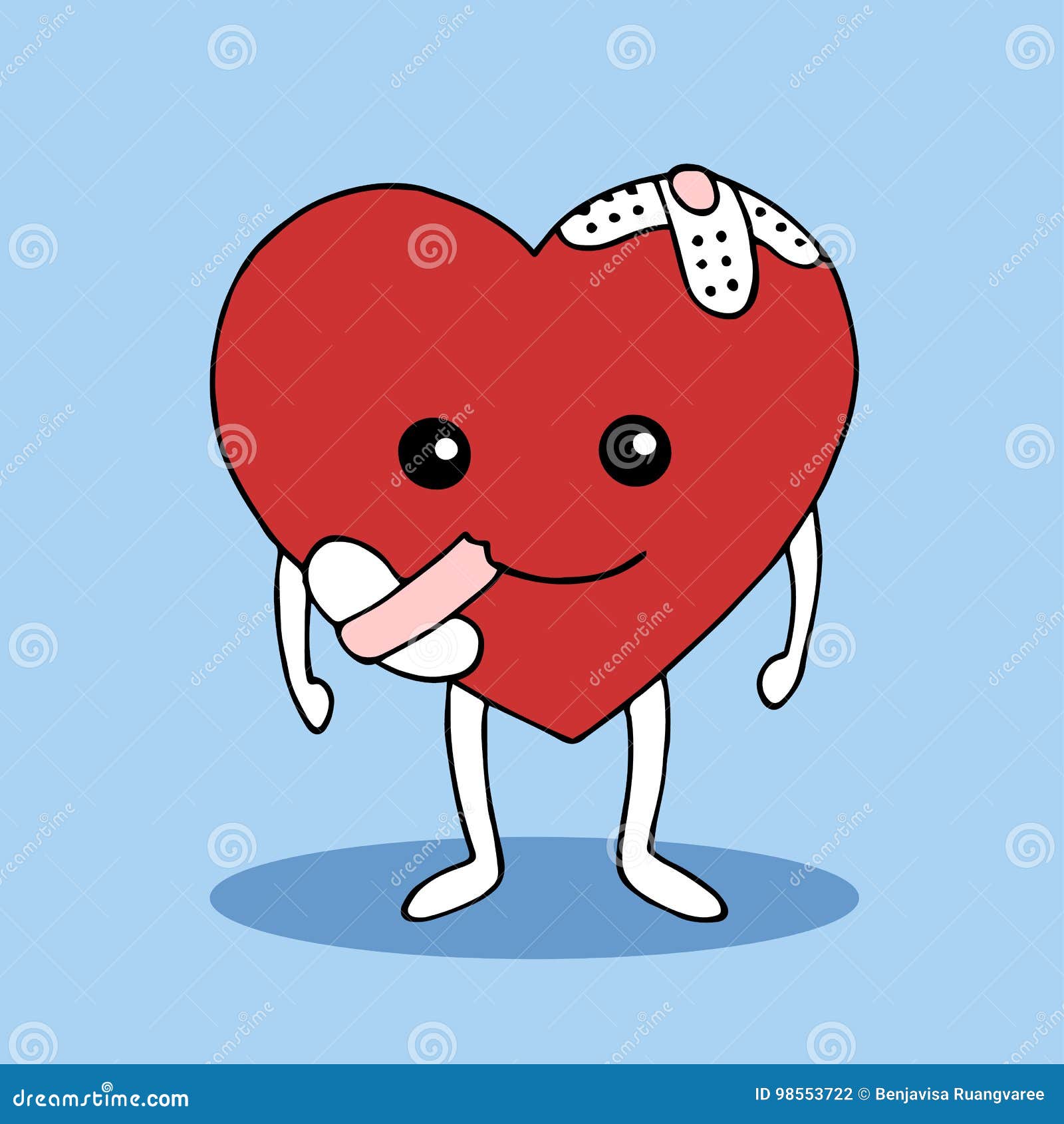 Strong Heart Smile with Hurt Pain Vector Hand Drawn Design Stock Vector ...