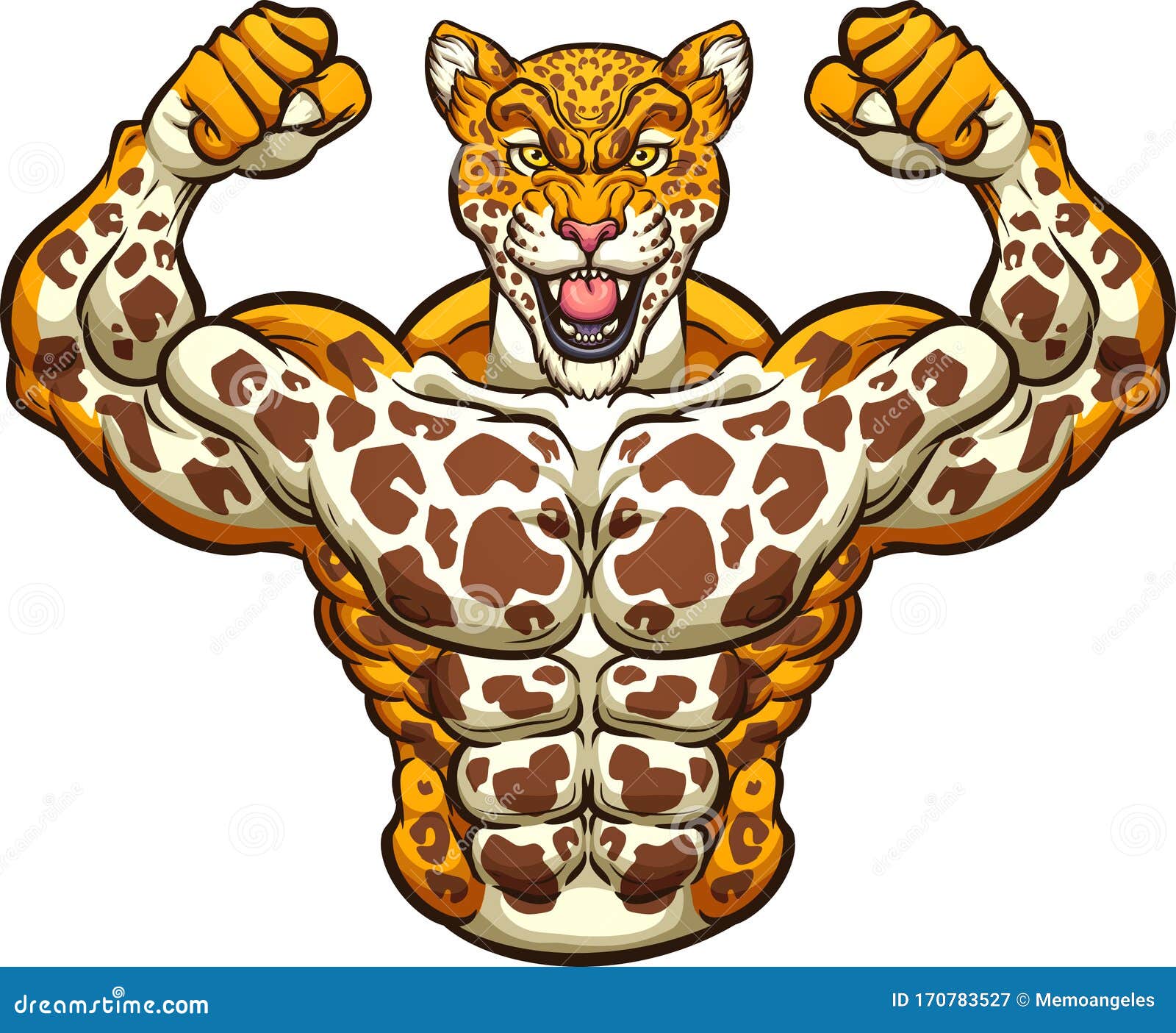 strong jaguar mascot flexing arms front symmetric view