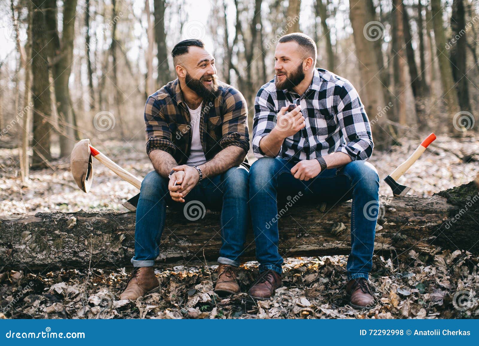 Strong Lumberjack Working in the Forest Stock Photo Image of