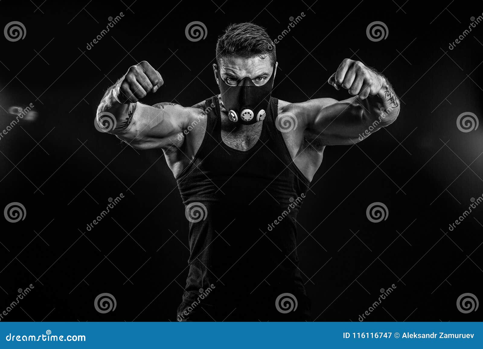 Strong Male Athlete in Training Mask Stock Image Image of muscular, beautiful 116116747