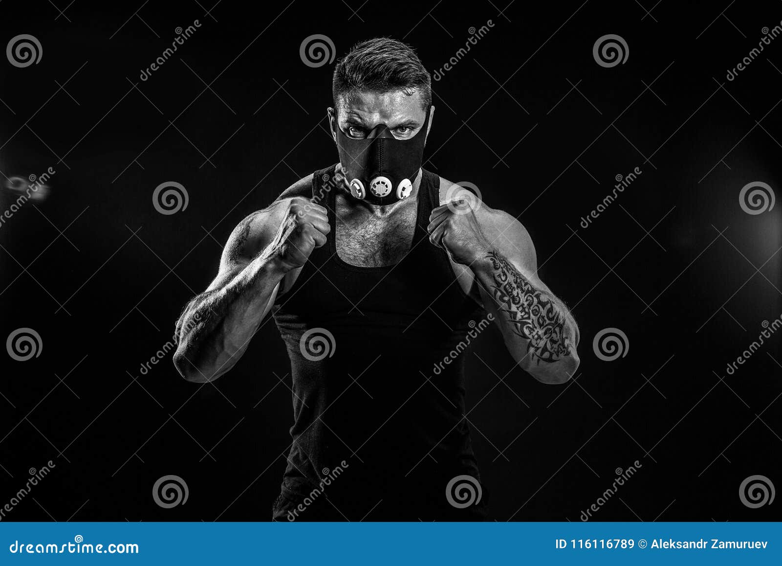 Strong Male Athlete in Training Mask Stock Image Image of male, athlete 116116789