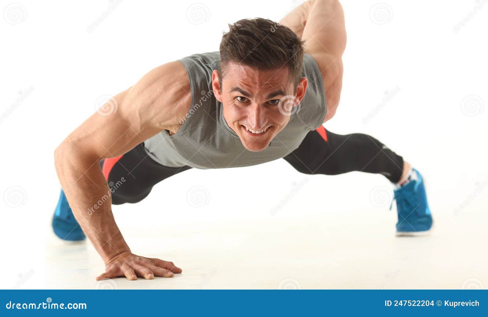 Strong Man Perform Biceps and Triceps Workout at Home without Equipment  Stock Photo - Image of training, goal: 247522204