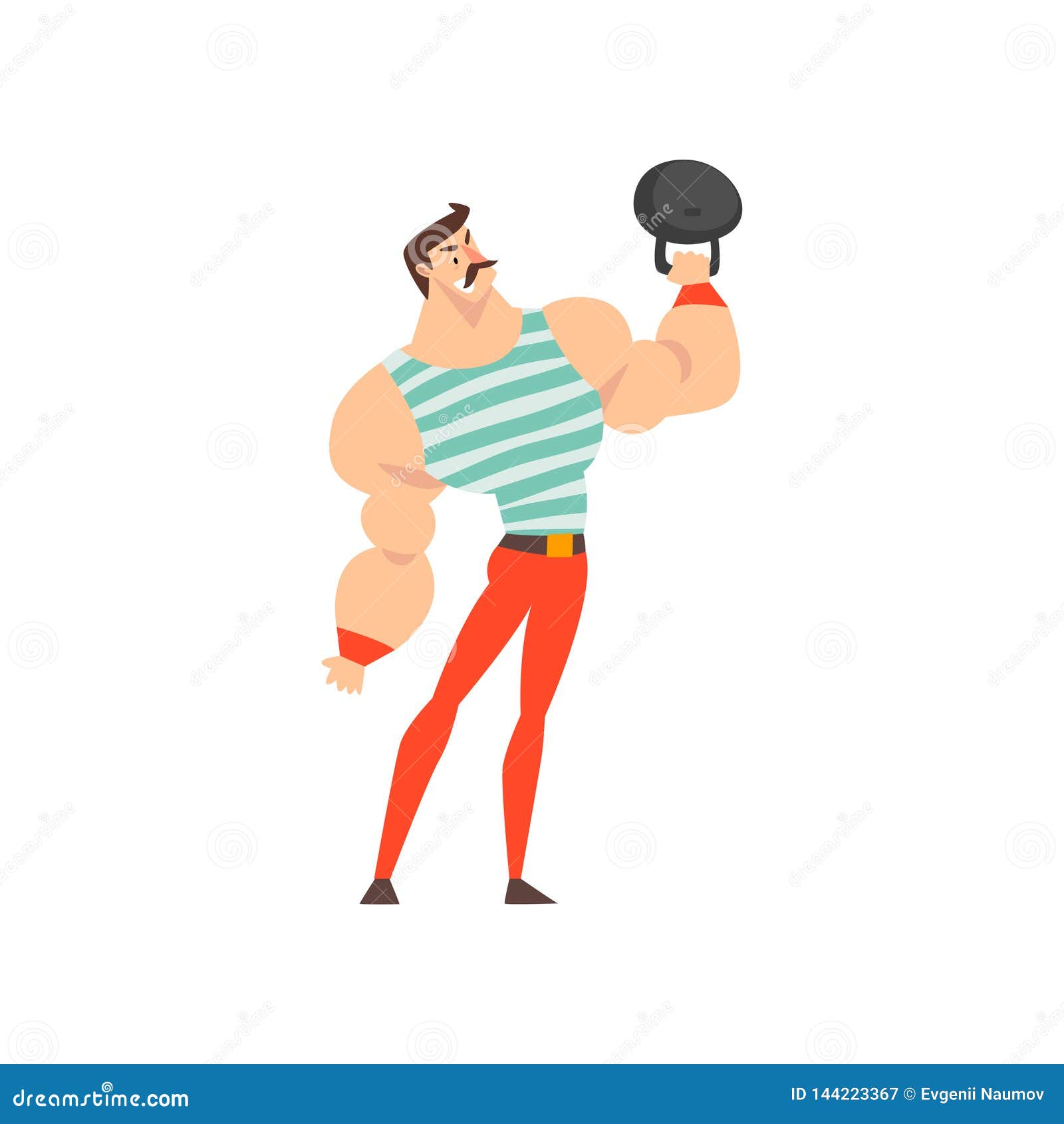 Strong Man Performing in Circus Show, Muscular Athlete Lifting Kettlebell  Cartoon Vector Illustration Stock Vector - Illustration of male, stripped:  144223367
