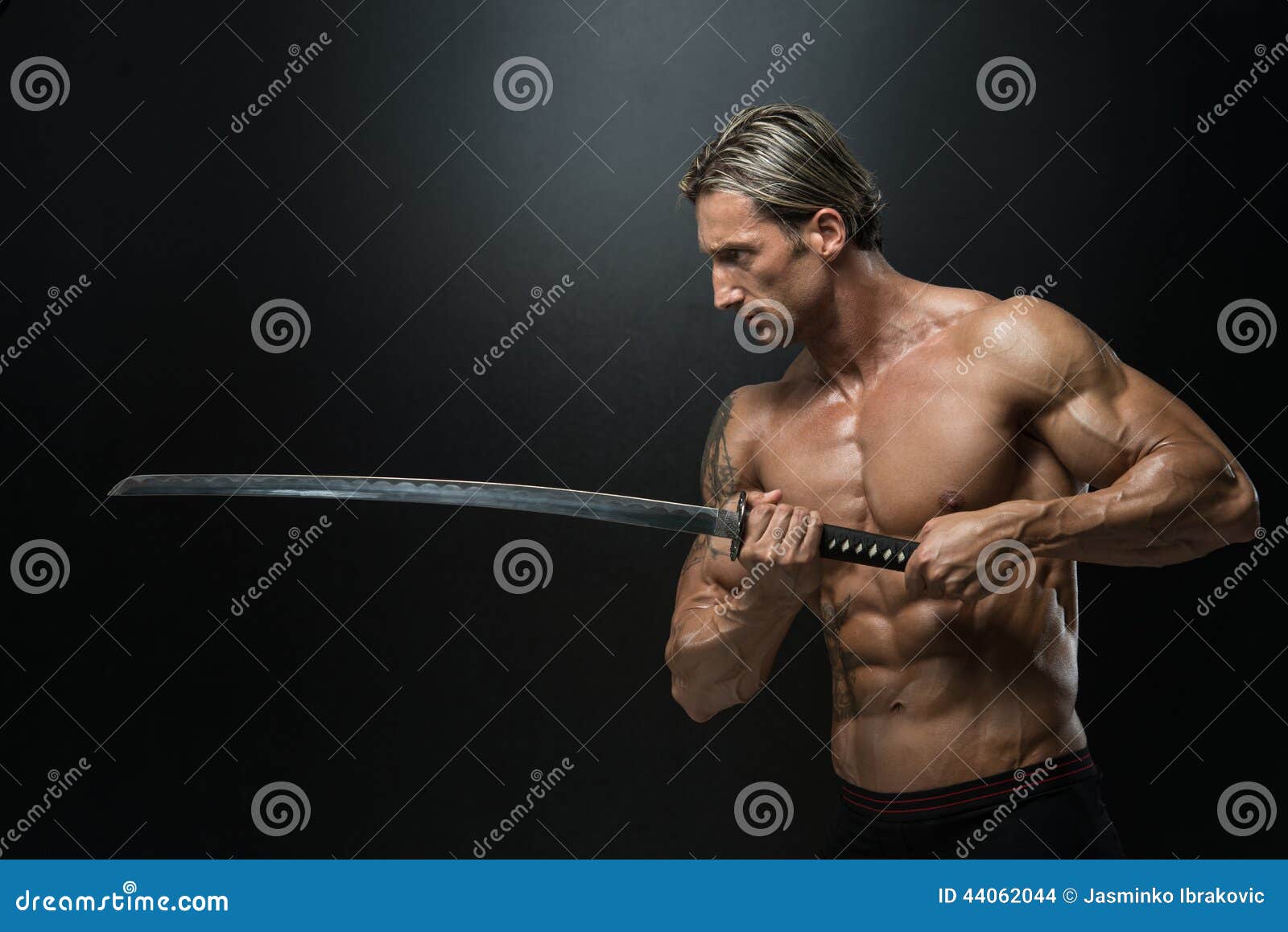 Strong Man with Samurai Sword Stock Photo Image of bodybuilding