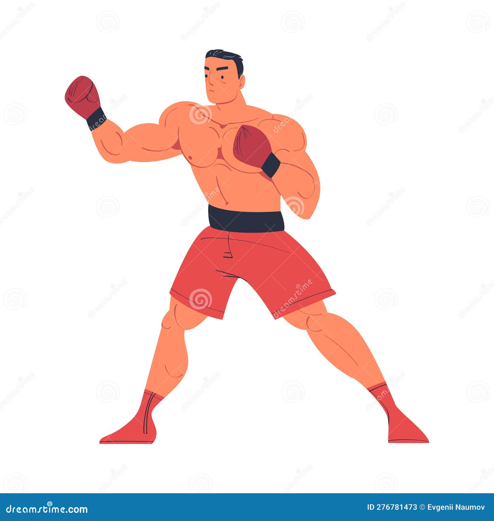 Strong Muscular Professional Boxer in Red Shorts and Boxing Gloves ...