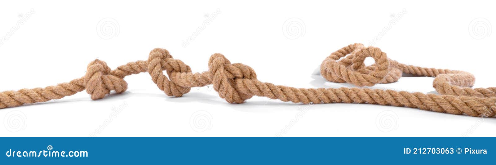 strong rope with three knots  on white background