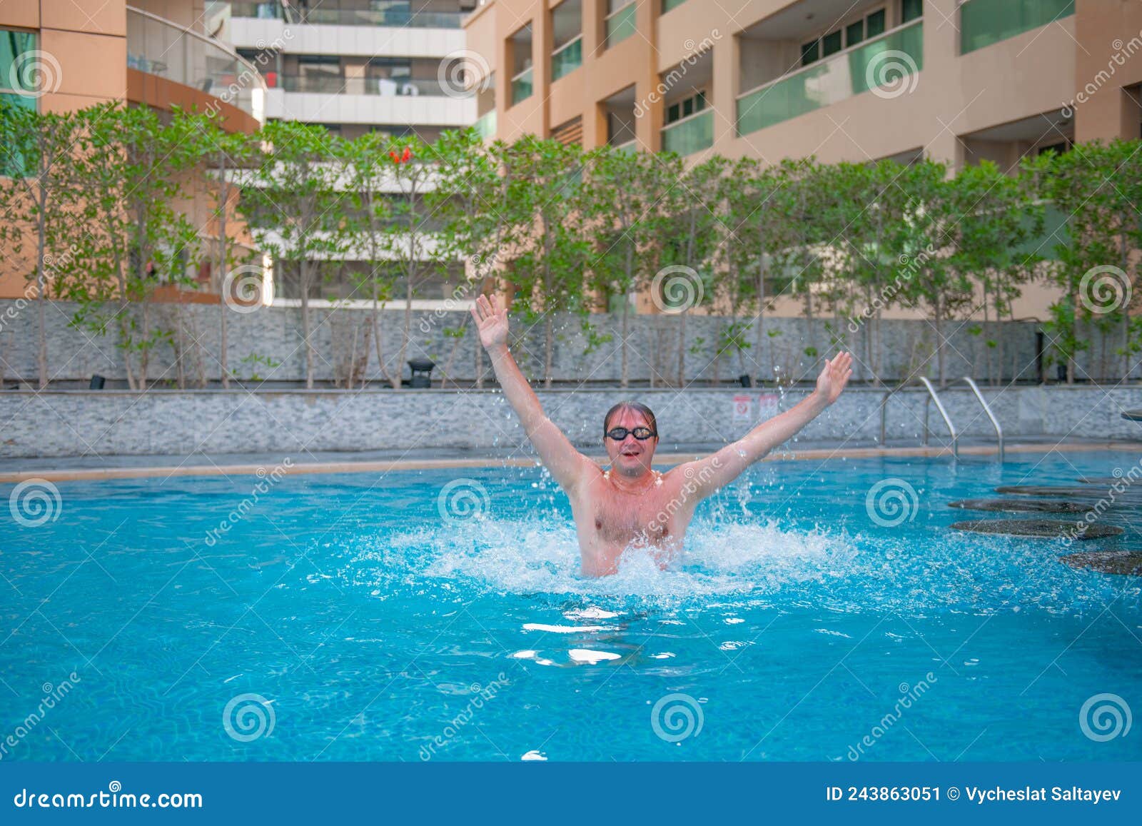 A Strong Swimmer Jumps in a Deep Pool Stock Image Image of blue