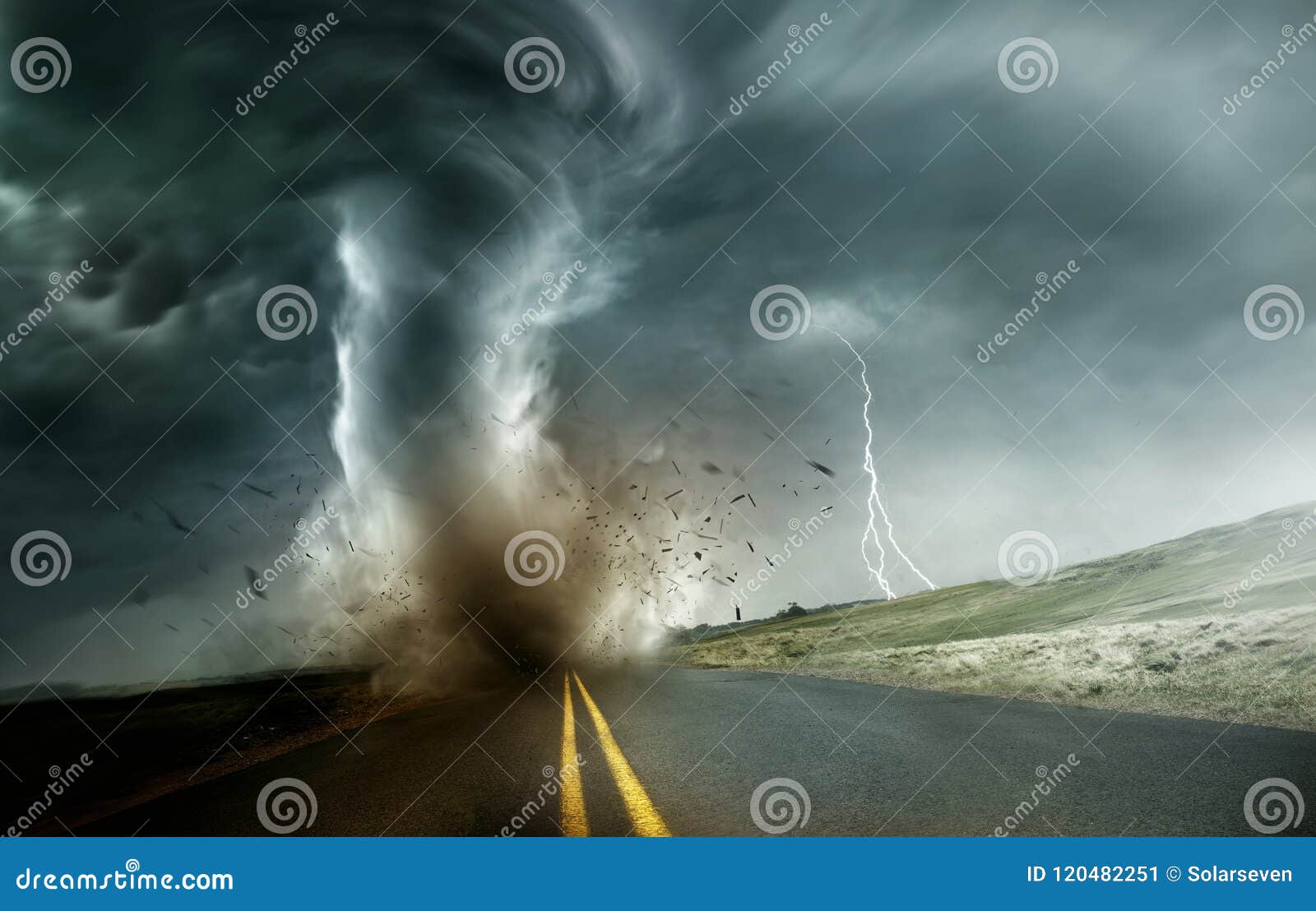 strong tornado moving through landscape