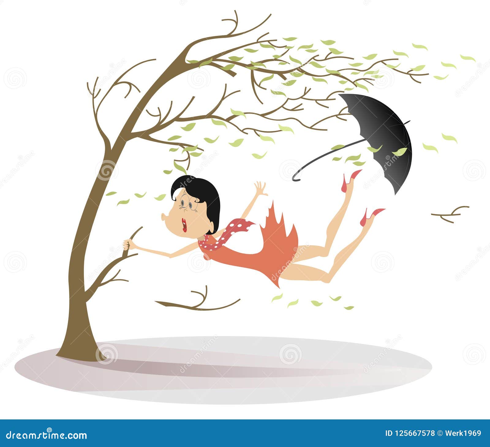  Strong  Wind  Umbrella And Woman Snatches Up A Tree 