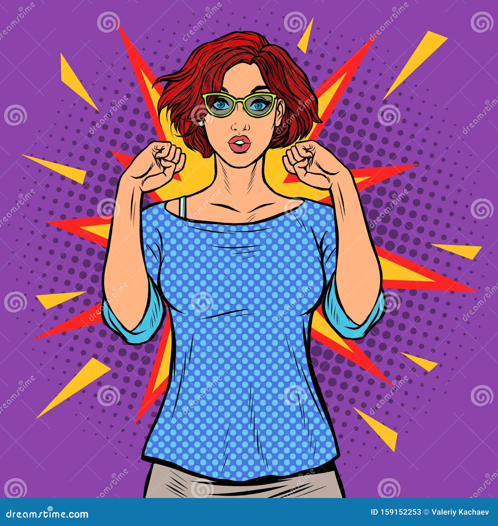 Strong Woman Beautiful  Serious  Nerd Girl Stock Vector 