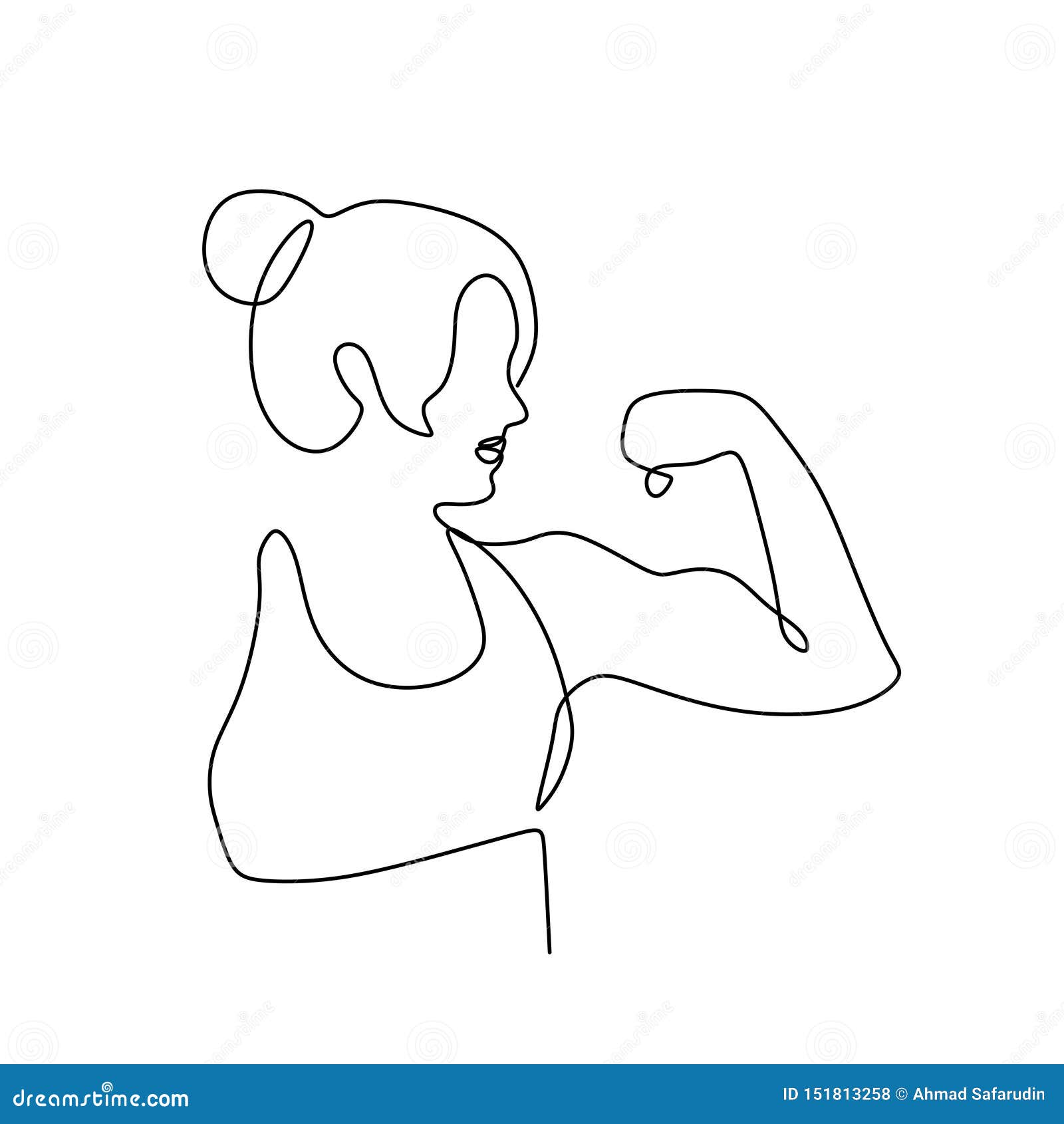 Strong Women Continuous One Line Drawing Minimalist Design on