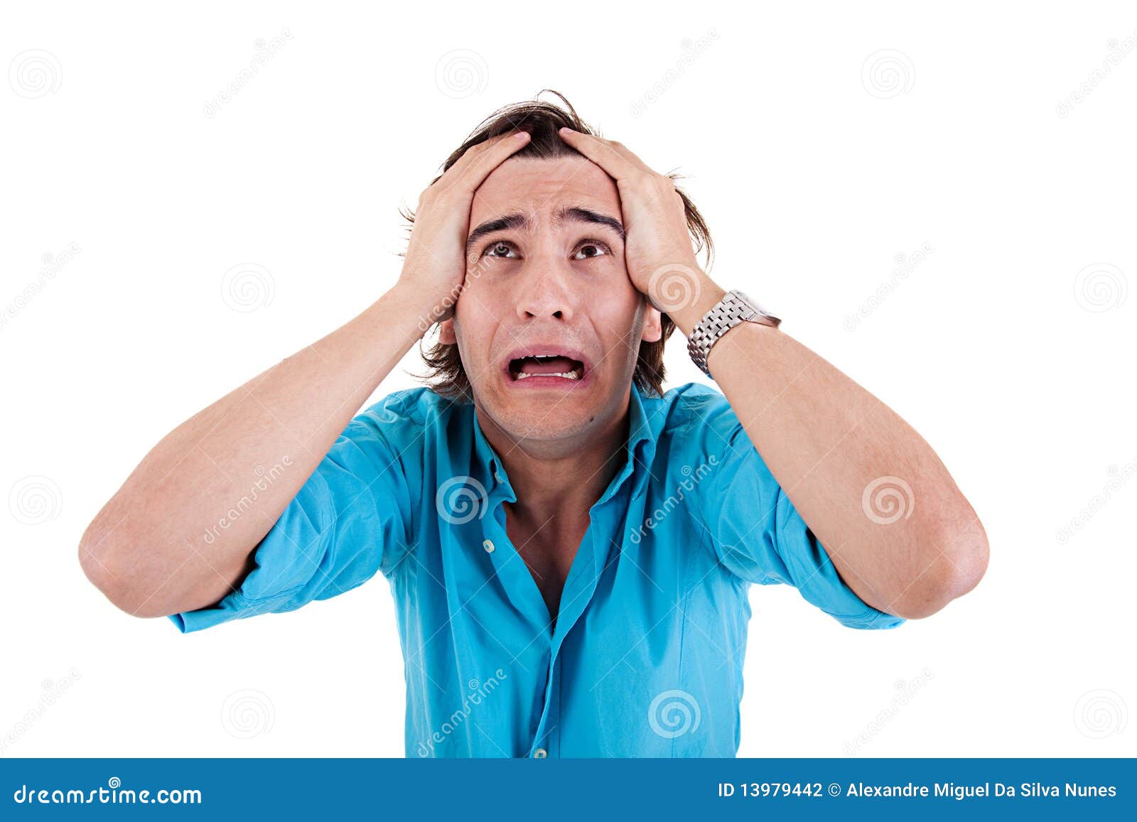 Strongly Afflicted Young Man, With Hands On Head Stock Photo Image of