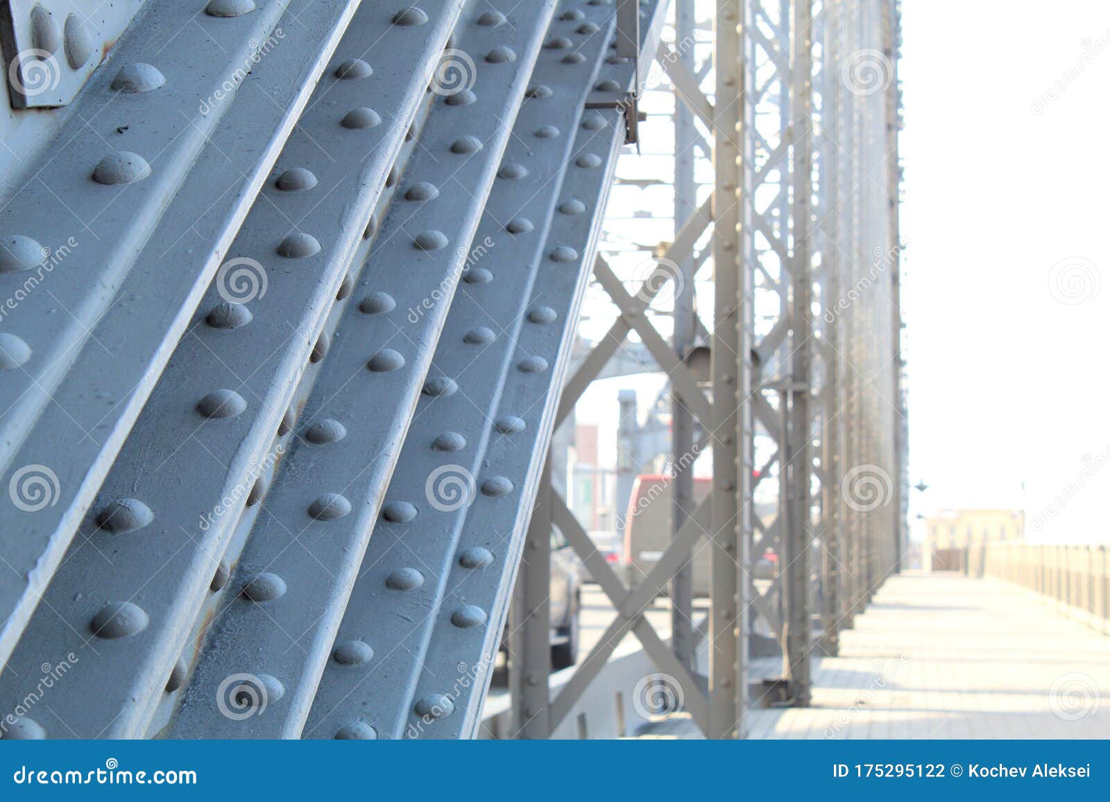 Structural Elements of an Old Steel Bridge. Arches and Farms Riveted