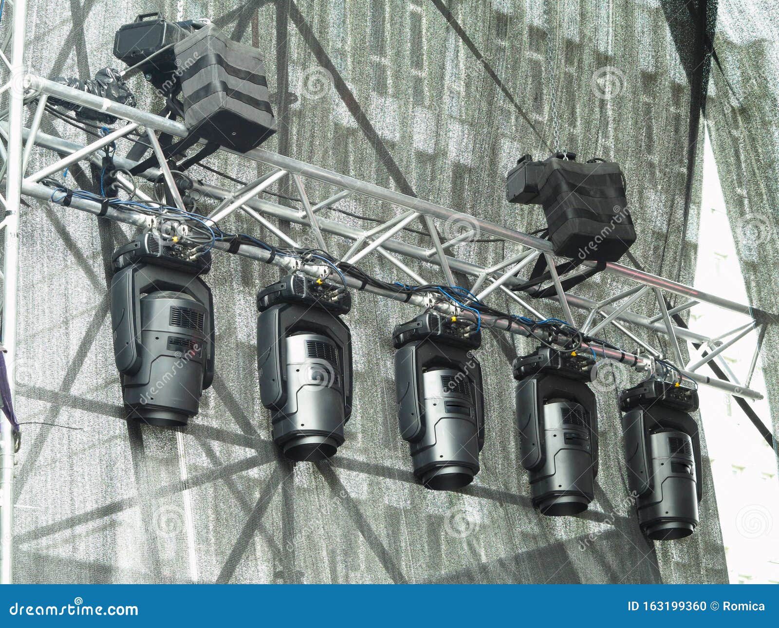 Structures of Stage Illumination Spotlights Equipment Stock Photo