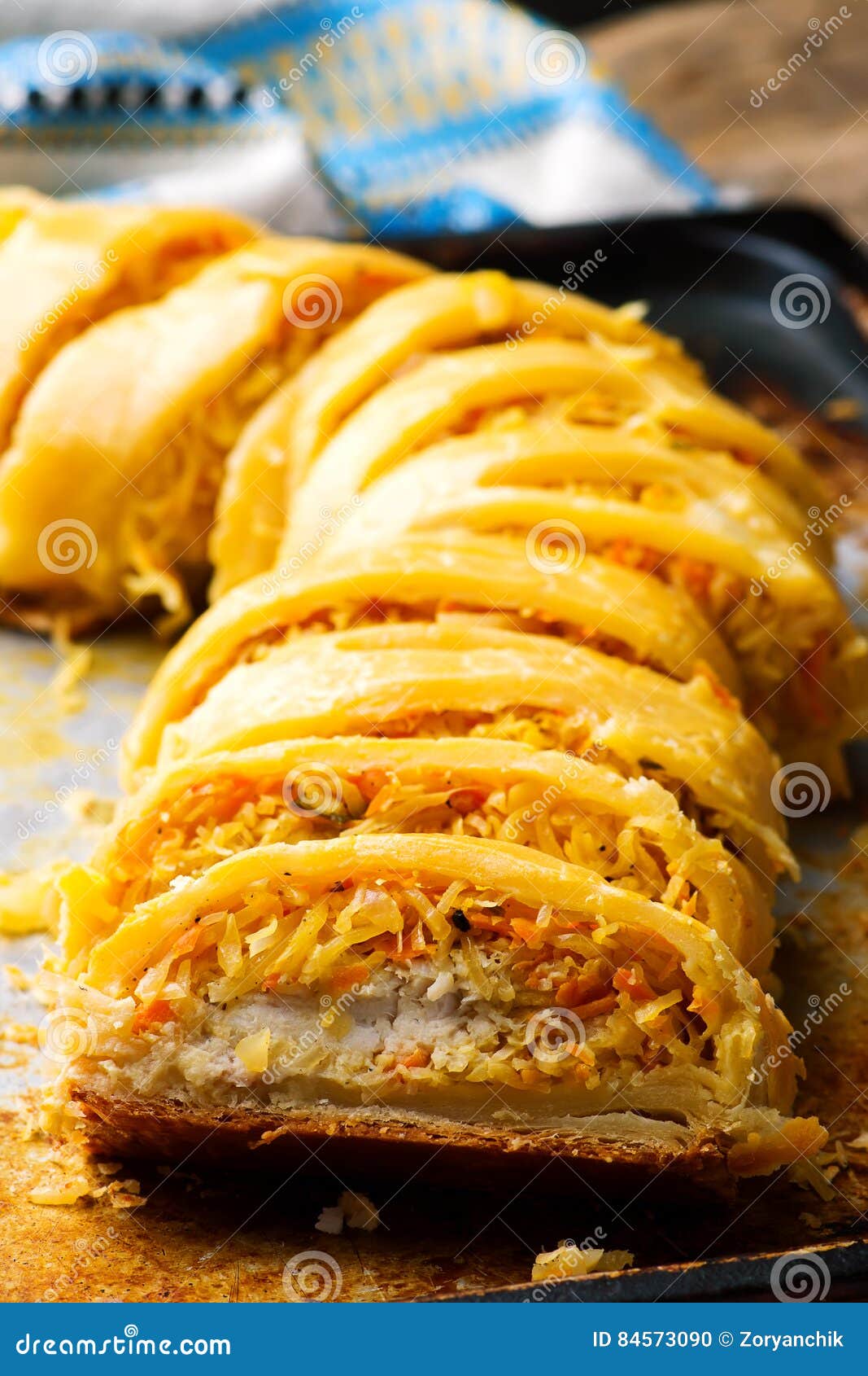Strudel with Sauerkraut and Fish. .selective Focus. Stock Photo Image