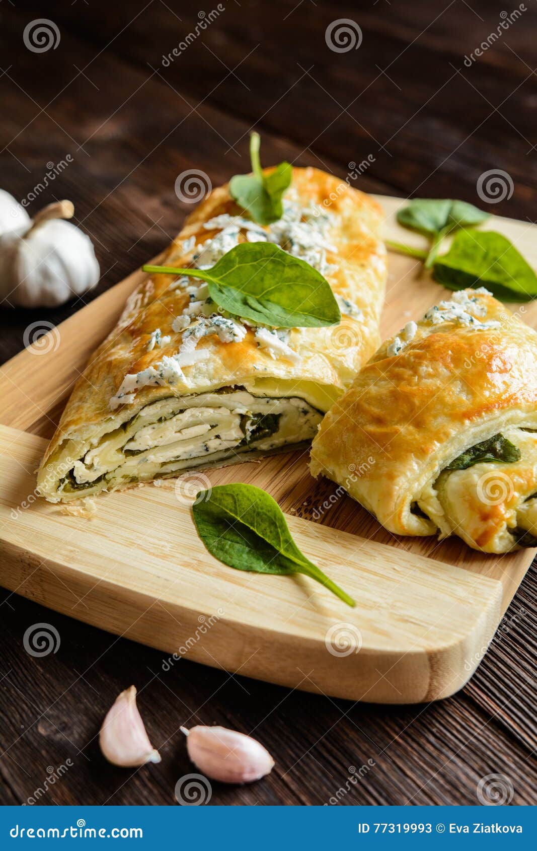 strudel stuffed with spinach, cheese and garlic