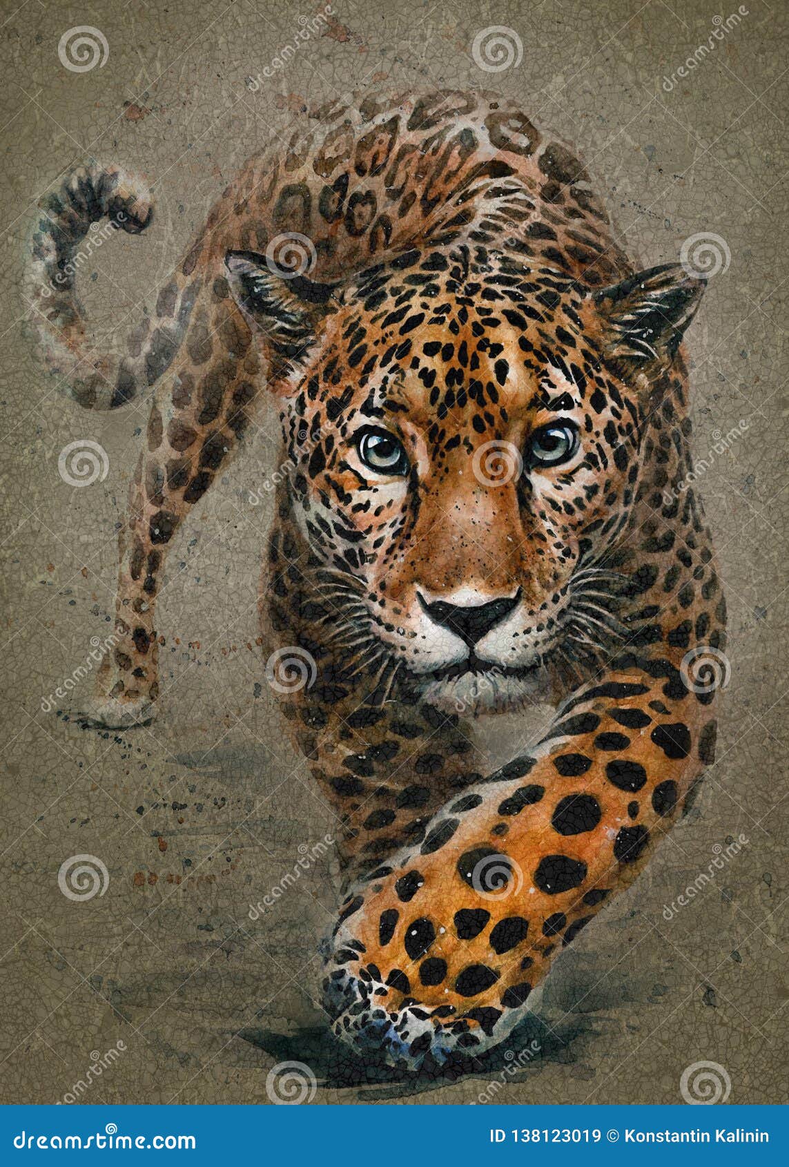 Struttura di verniciatura del fondo degli animali dell'acquerello predatore del leopardo. Acquerello degli animali di Jaguar, gatto selvaggio, predatore in fauna selvatica, leopardo, progettazione della maglietta