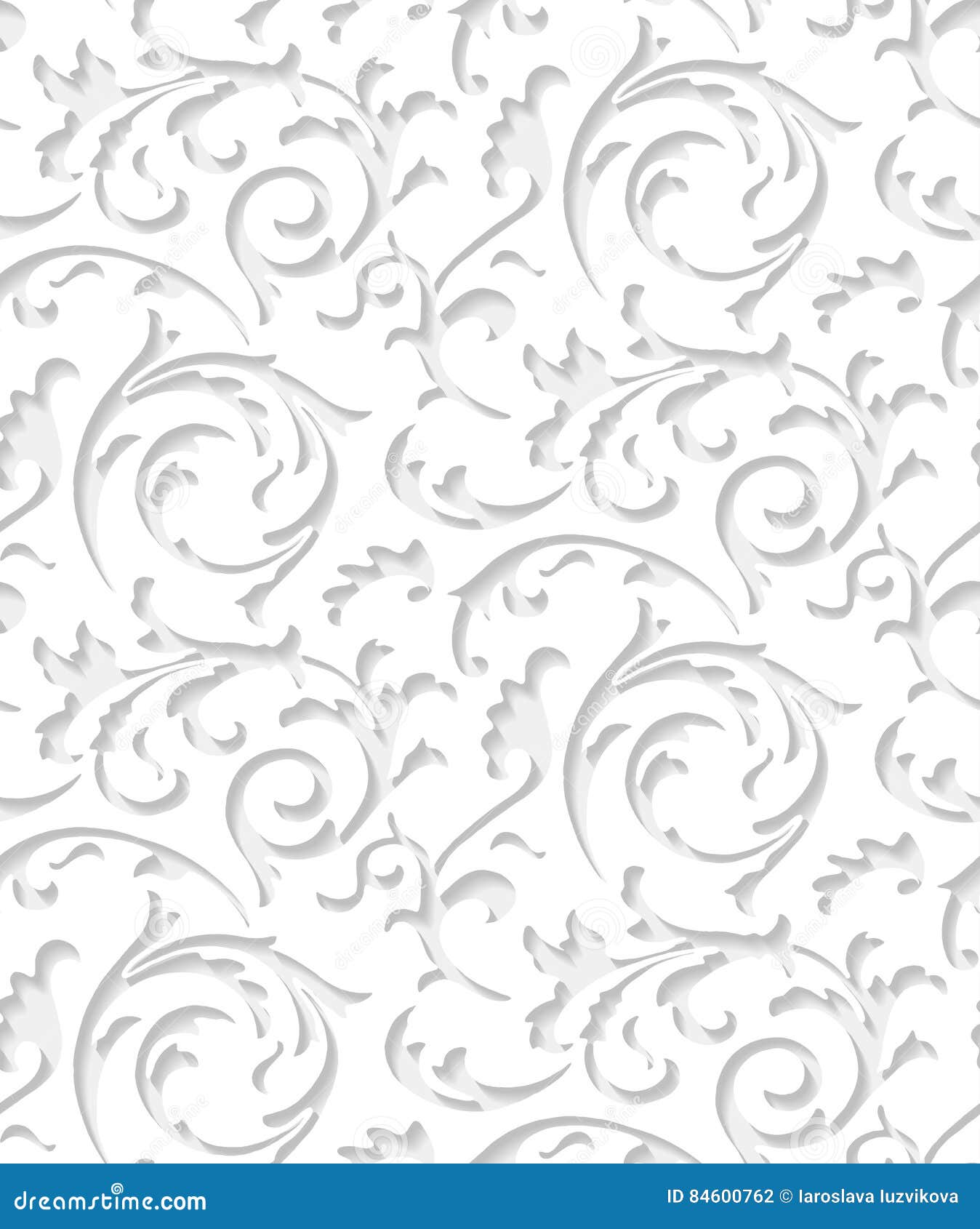 Struttura elegante bianca del pizzo del damasco barrocco di vettore. Elemento leggero floreale di lusso del modello per carta da imballaggio, tessuto, materiale di riempimento della pagina, carta da parati, fondo Modello floreale bianco tagliato carta con ombra