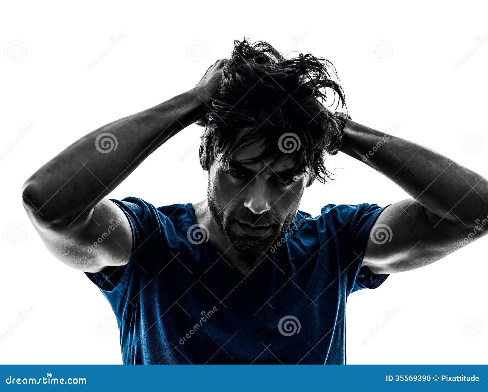 stubble man headache hangover despair portrait silhouette