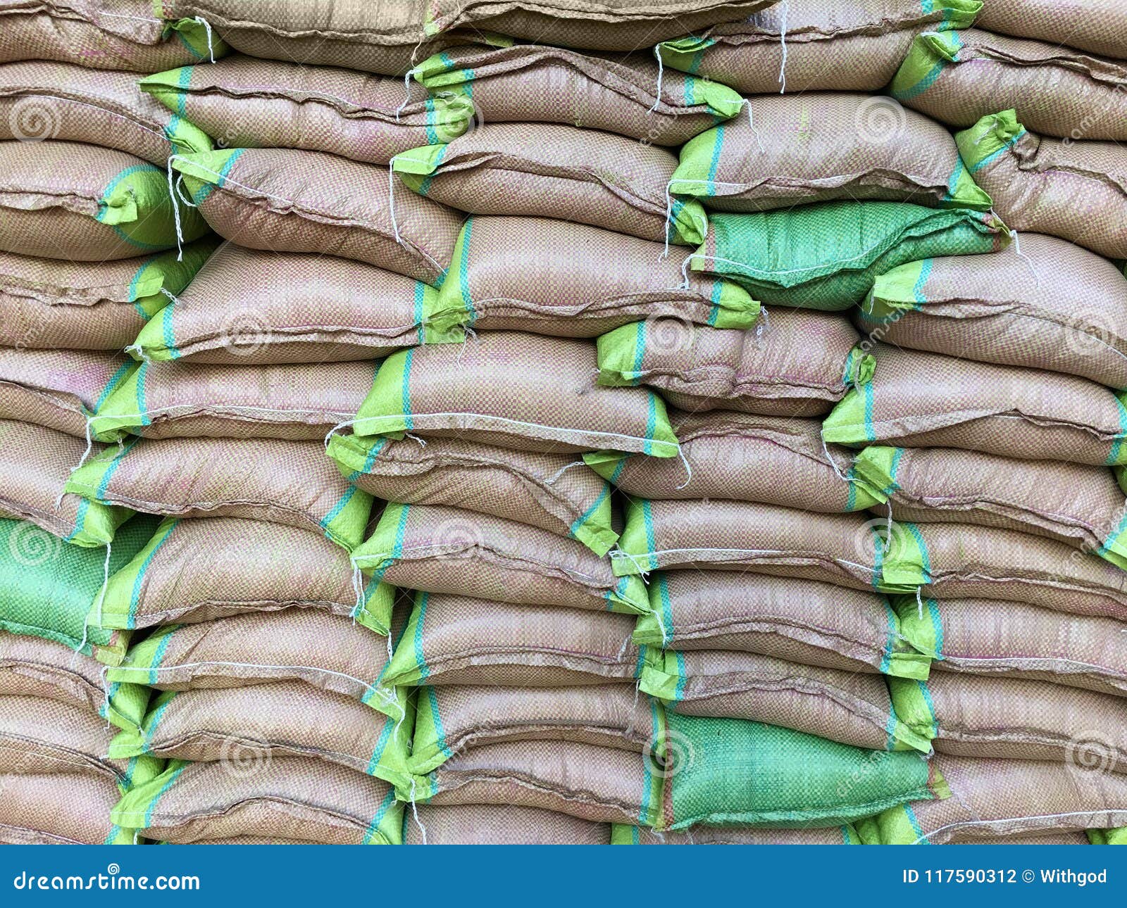 Stuck of grain sacks stock photo. Image of corn, full 117590312