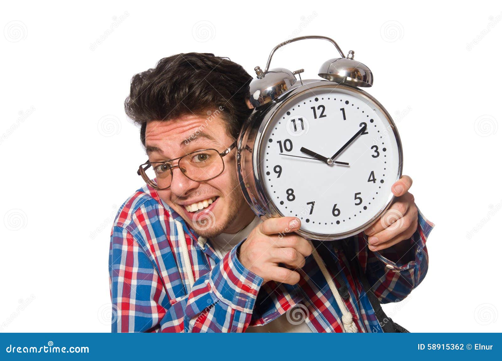 Student with Alarm Clock Isolated on White Stock Photo Image of college, alarm 58915362