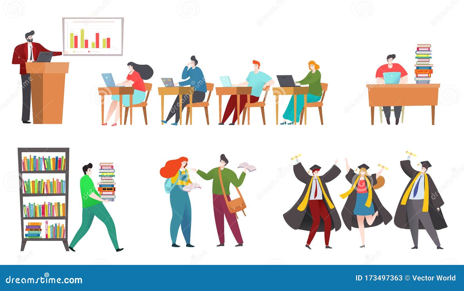 Student Cartoon Character, People Studying in School, College or University,  Isolated Set, Vector Illustration Stock Vector - Illustration of friend,  book: 173497363
