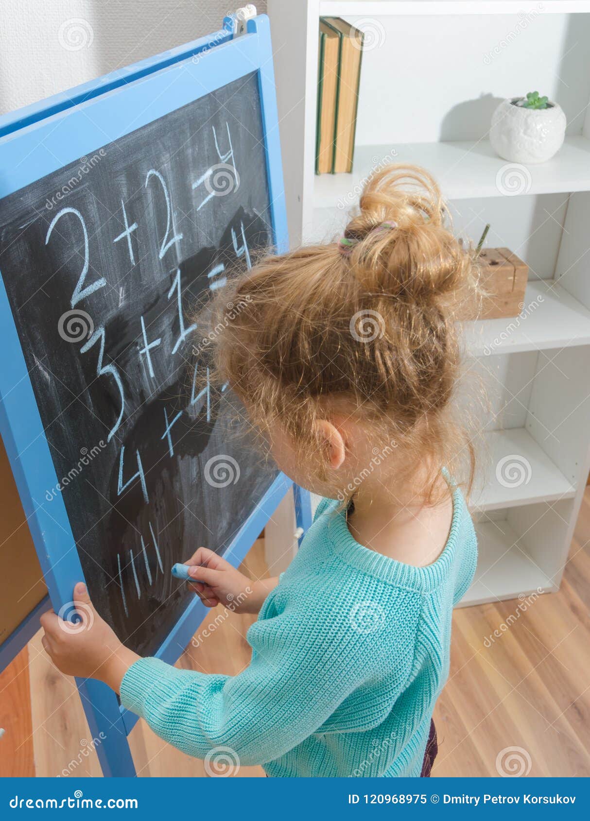 The Student on the Chalk Board Decides Examples Stock Image Image of