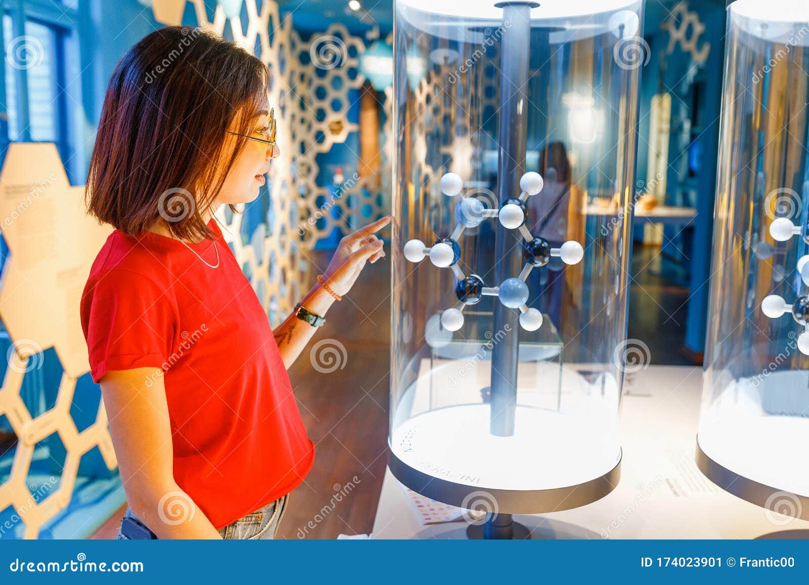 BERLIN, GERMANY 19 MAY 2018 Girl Student Chemist Studying the Chemical Compound Molecule in