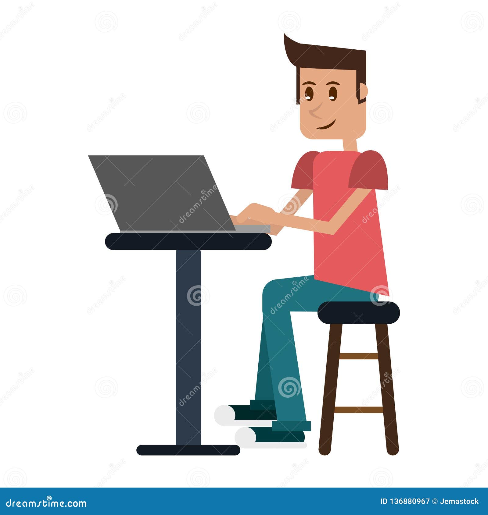 Student With Computer Stock Vector Illustration Of Sitting
