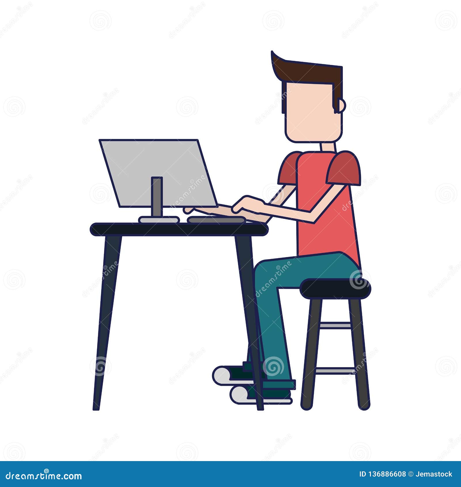 Student with computer stock vector. Illustration of cartoon - 136886608