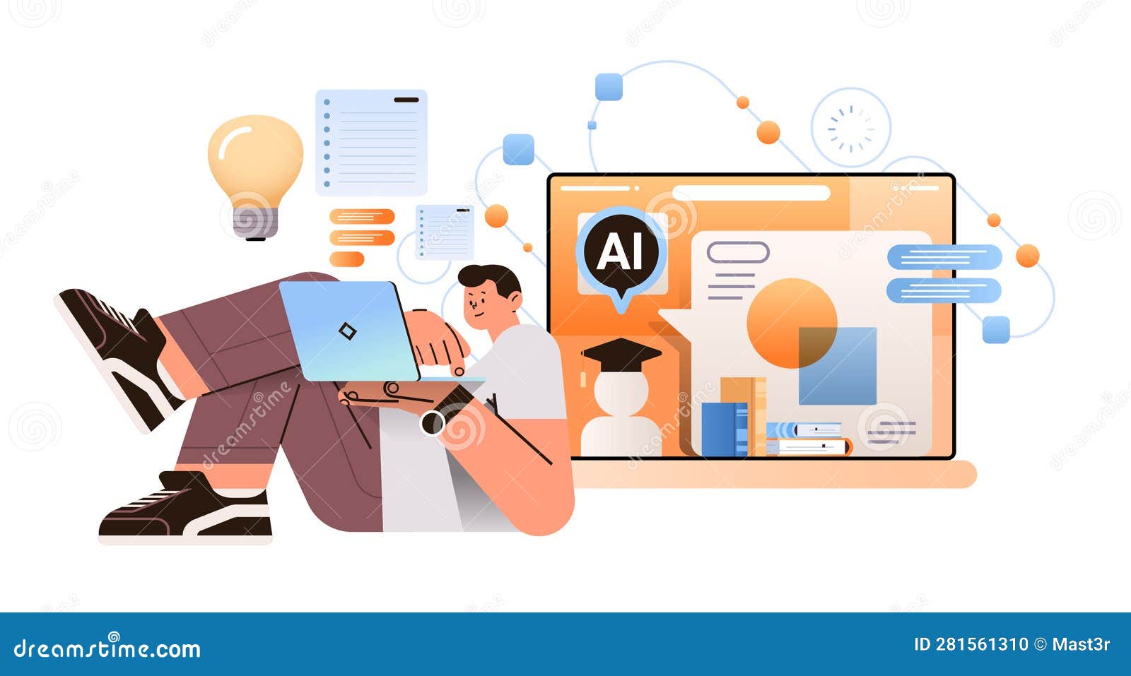 Student doing homework with ai helper bot educational web seminar