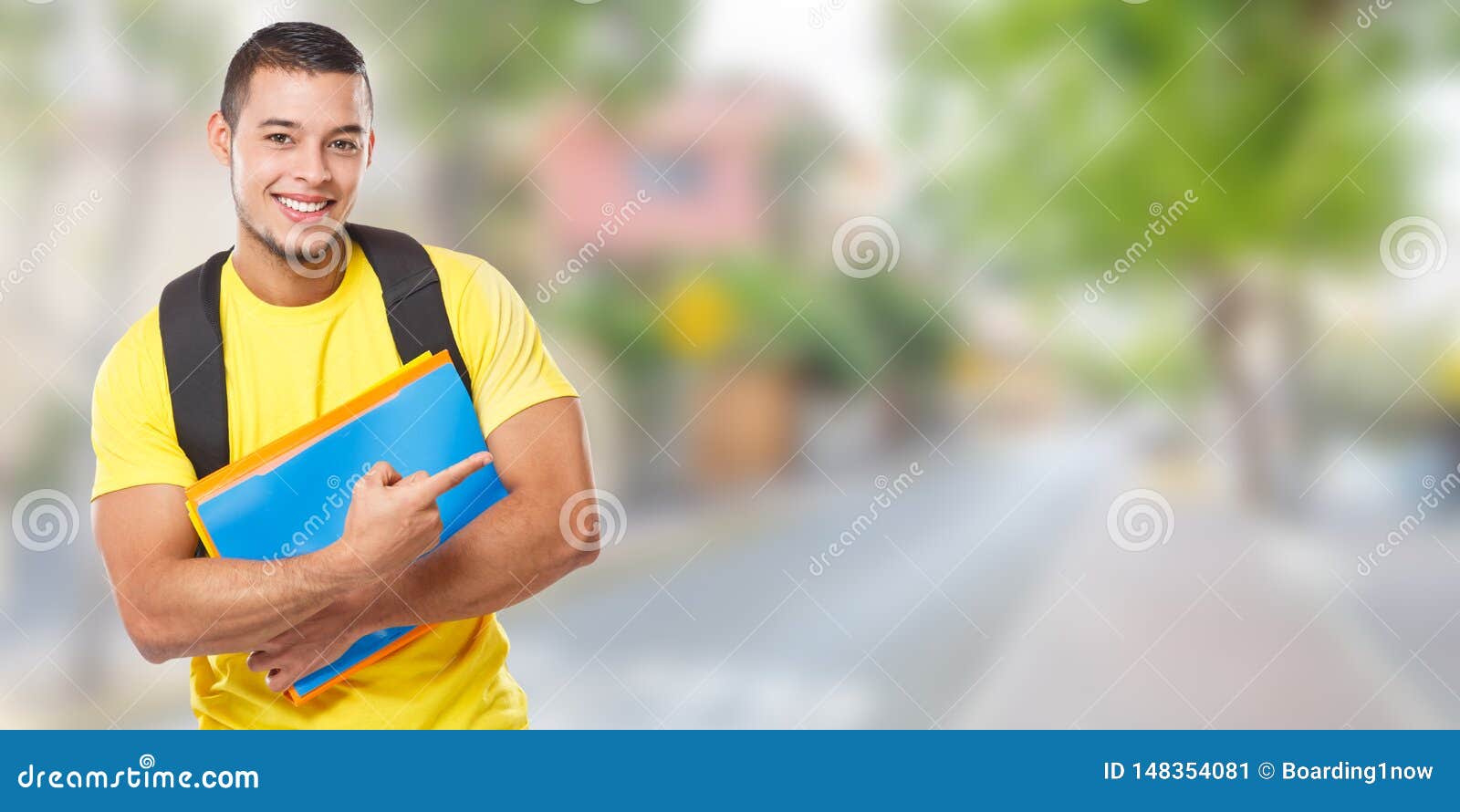 student education showing pointing town banner copyspace copy space marketing ad advert young man people