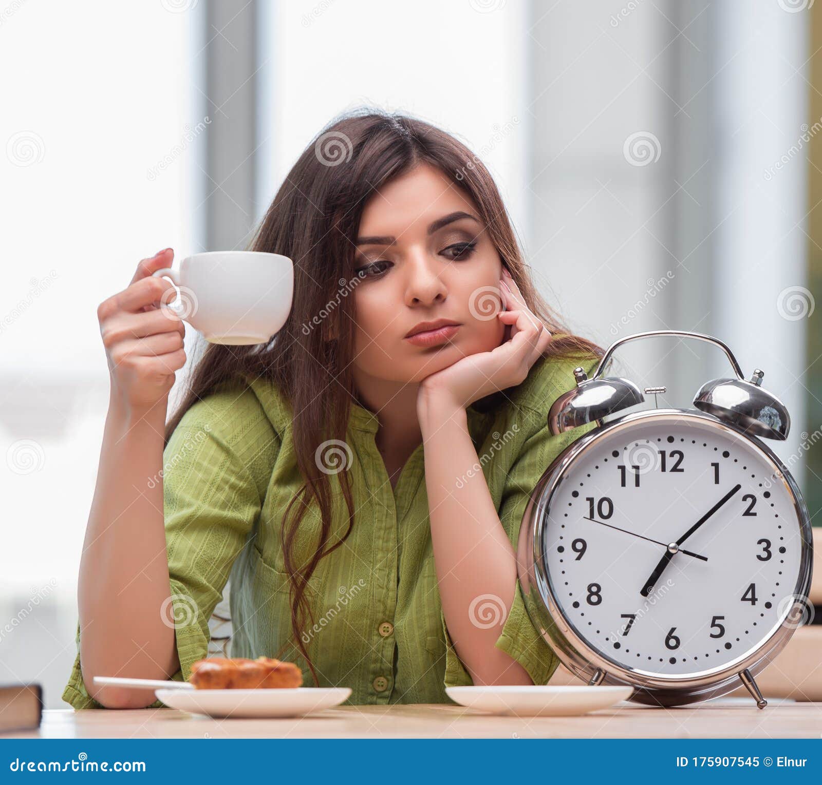 Student with Gian Alarm Clock Preparing for Exams Stock Image Image