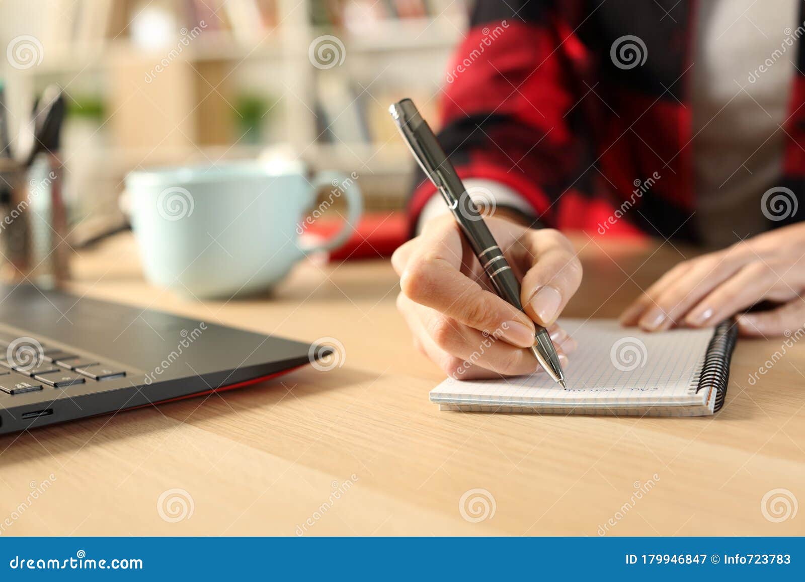 Student Girl Hands Taking Notes On Notebook On A Desk Stock Image