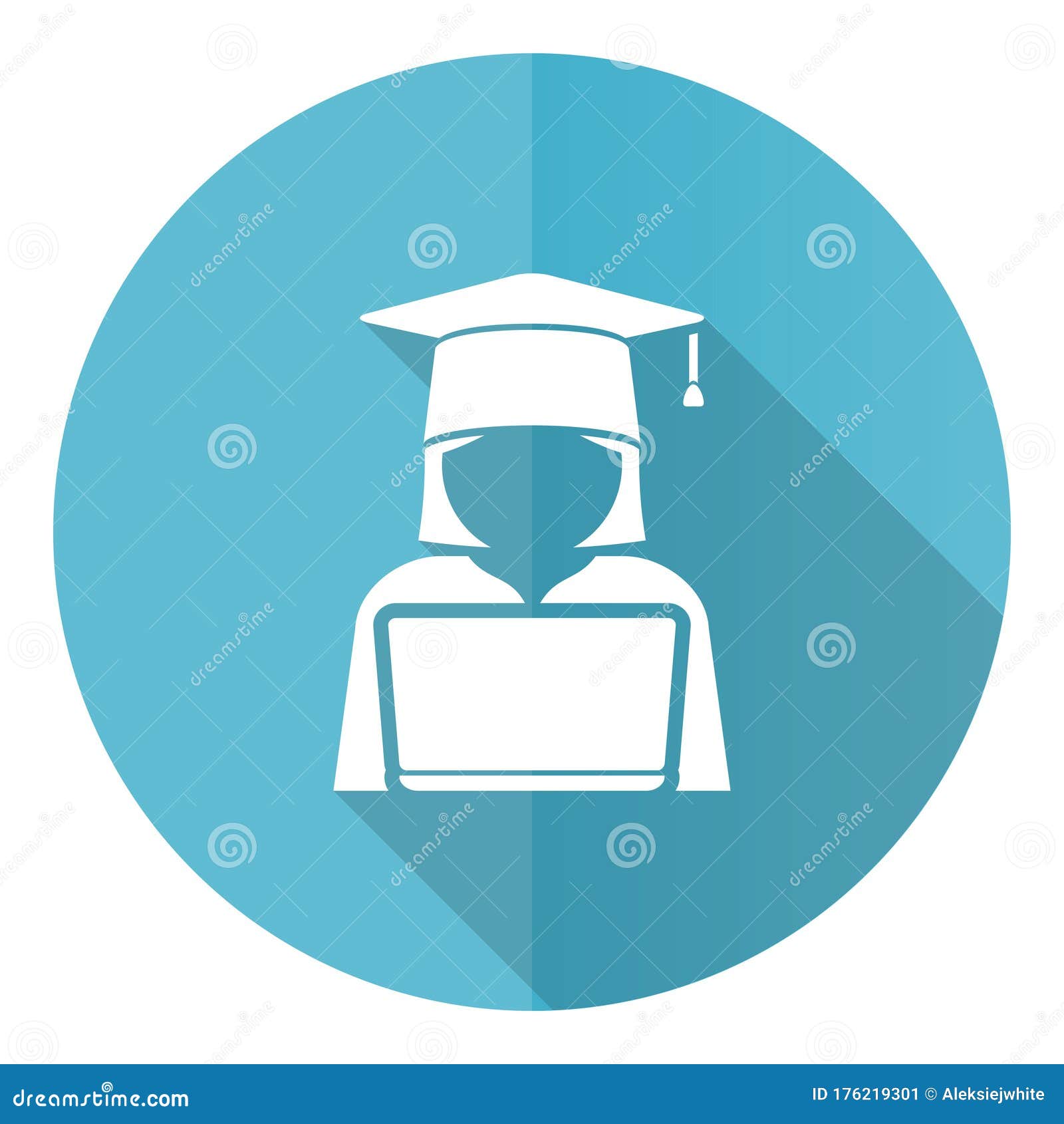 Student with Laptop Blue Round Flat Design Vector Icon Isolated on ...