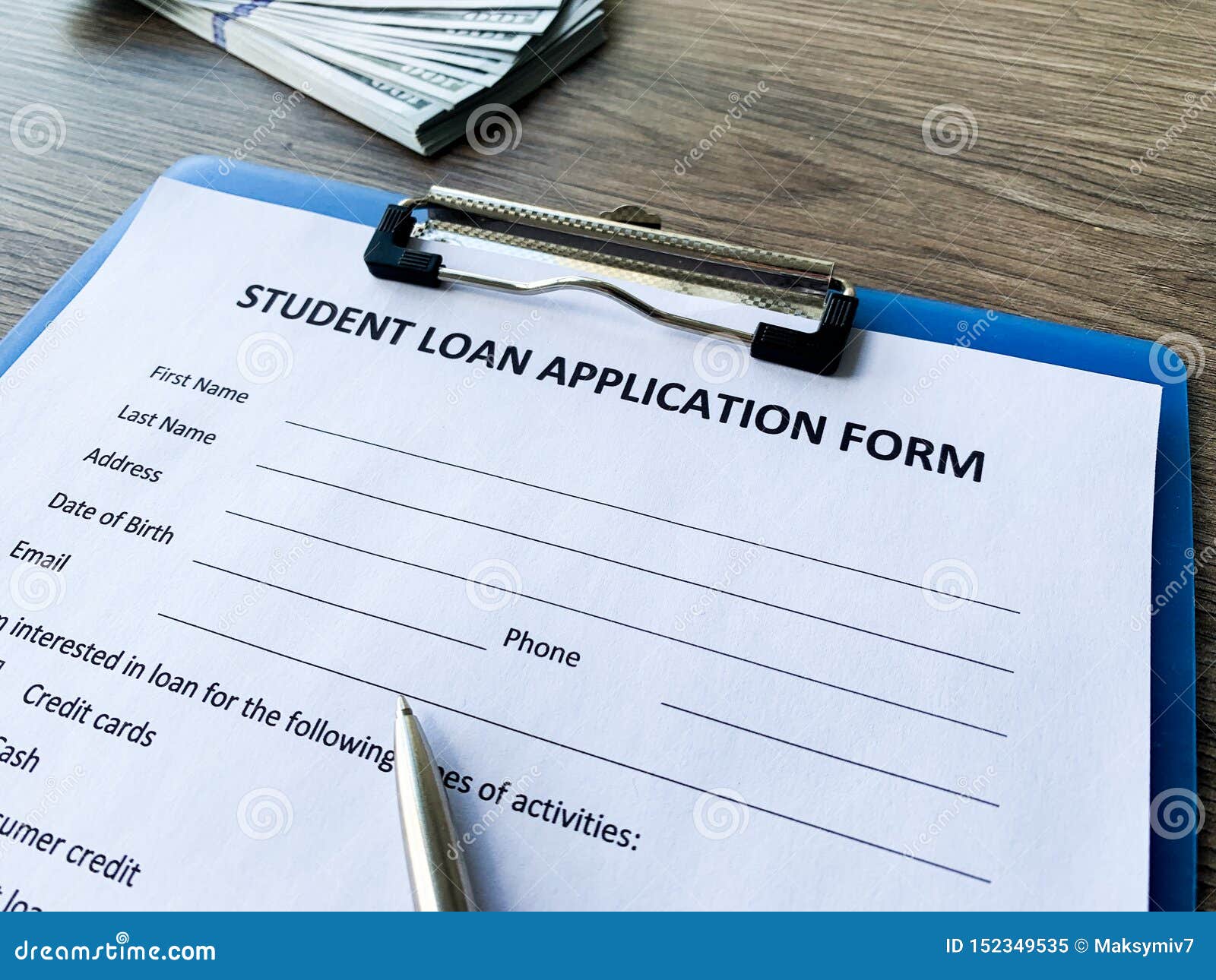 Student Loan Application Form Document on Table Stock Image Image of