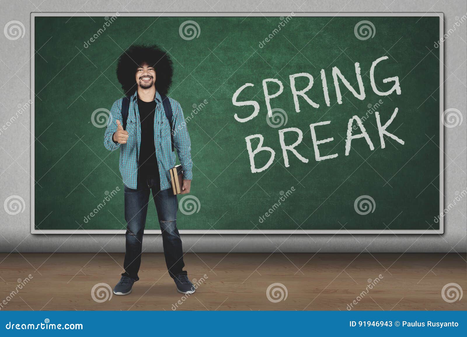 Student with Ok Sign and Spring Break Word Stock Image Image of