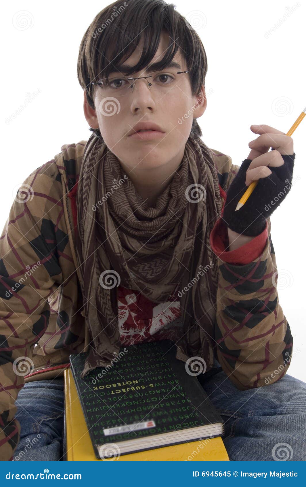 Student with Pencil and Books Stock Image Image of full, alone 6945645
