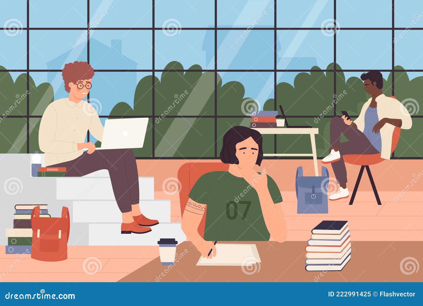 Student People Study in Modern Open Space Hall Interior of Library, College  or University Stock Vector - Illustration of cartoon, background: 222991425