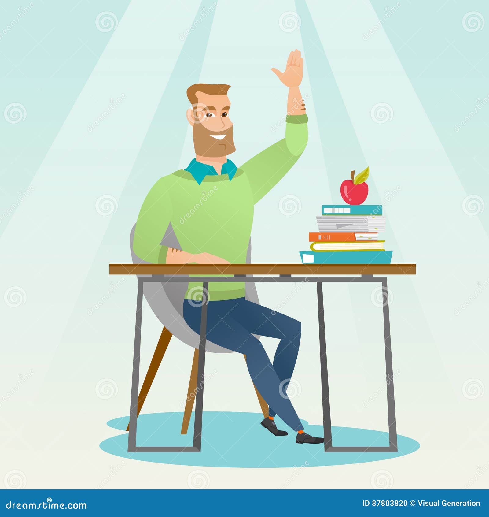 Student Raising Hand In Class For An Answer. Stock Vector