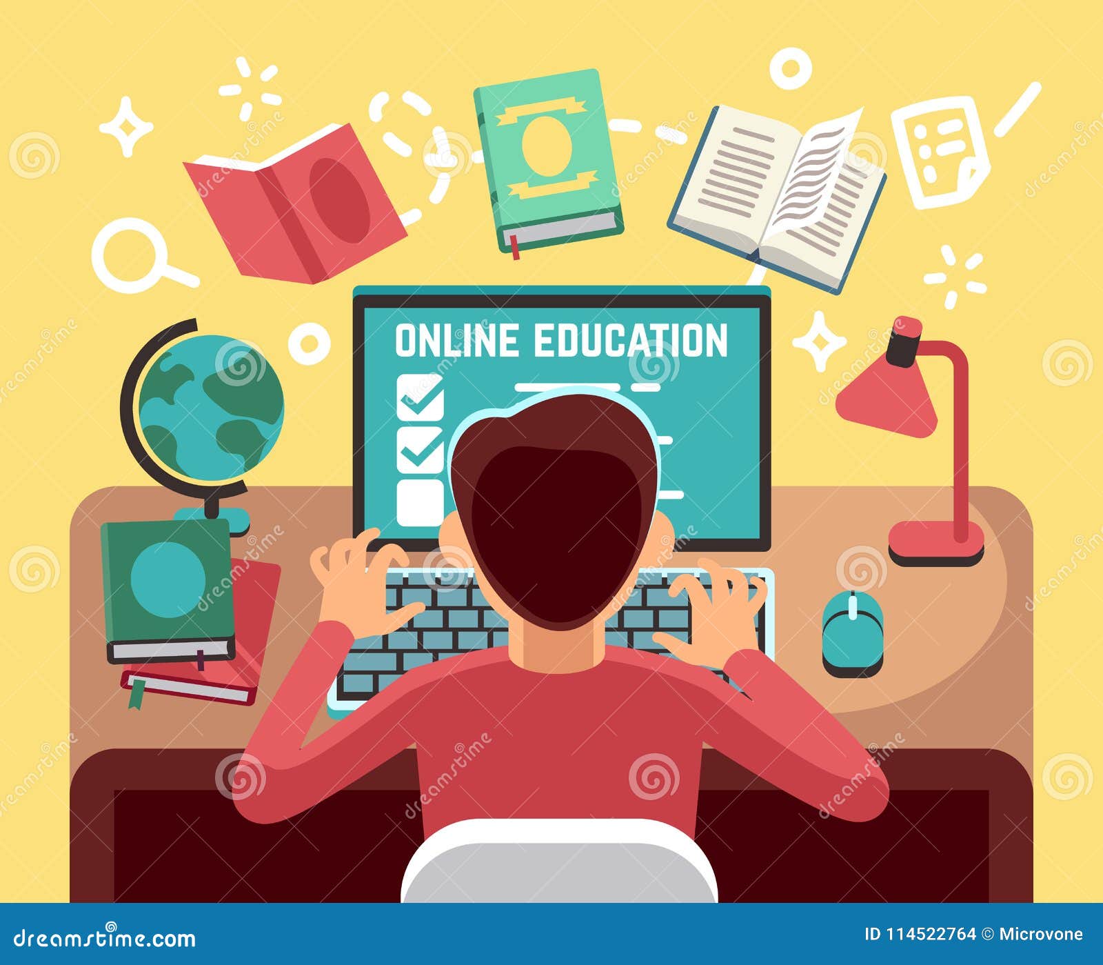 student or school boy studying on computer. online lesson and education  concept