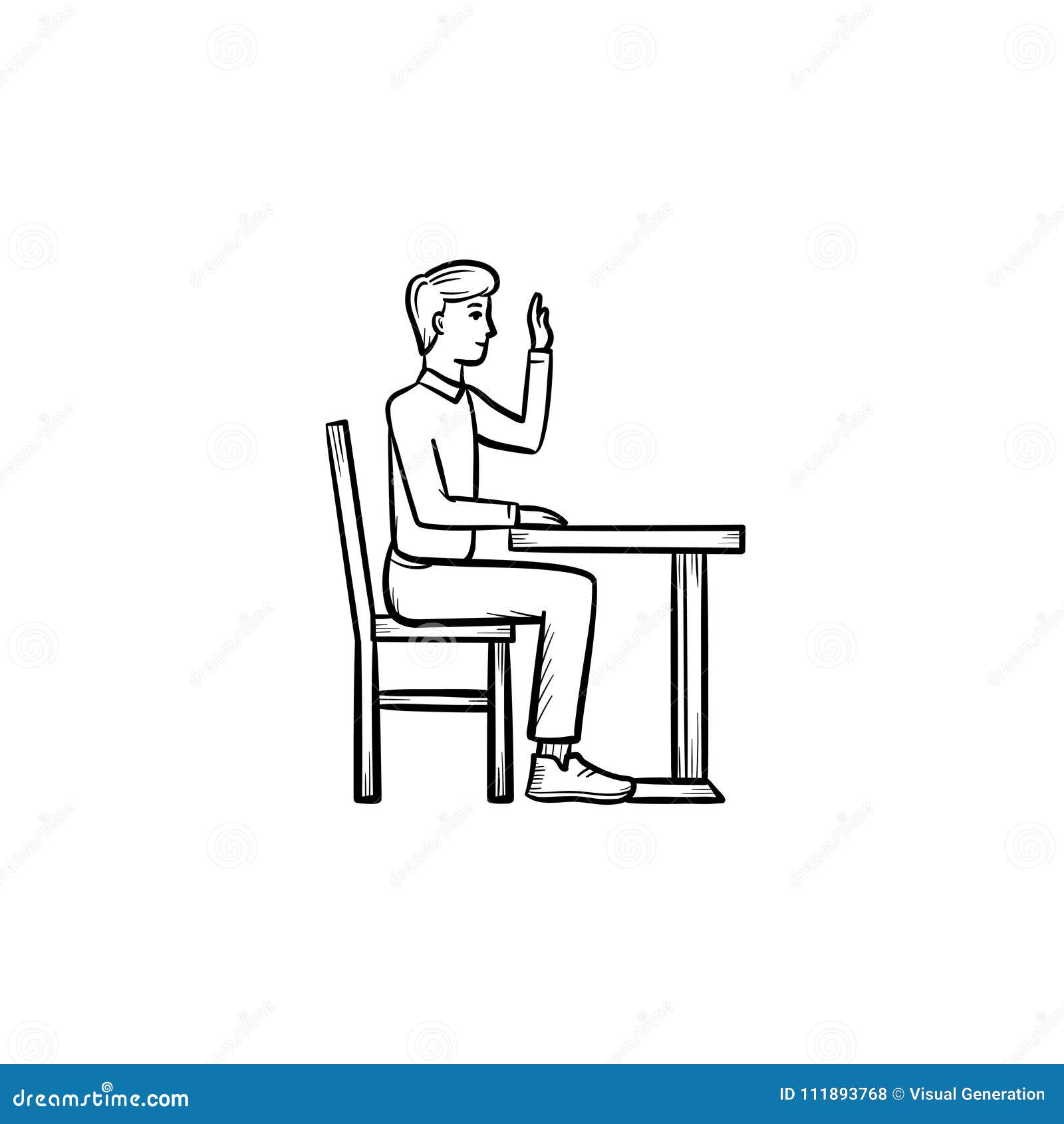 Student Sitting At The Desk Hand Drawn Sketch Icon Stock Vector
