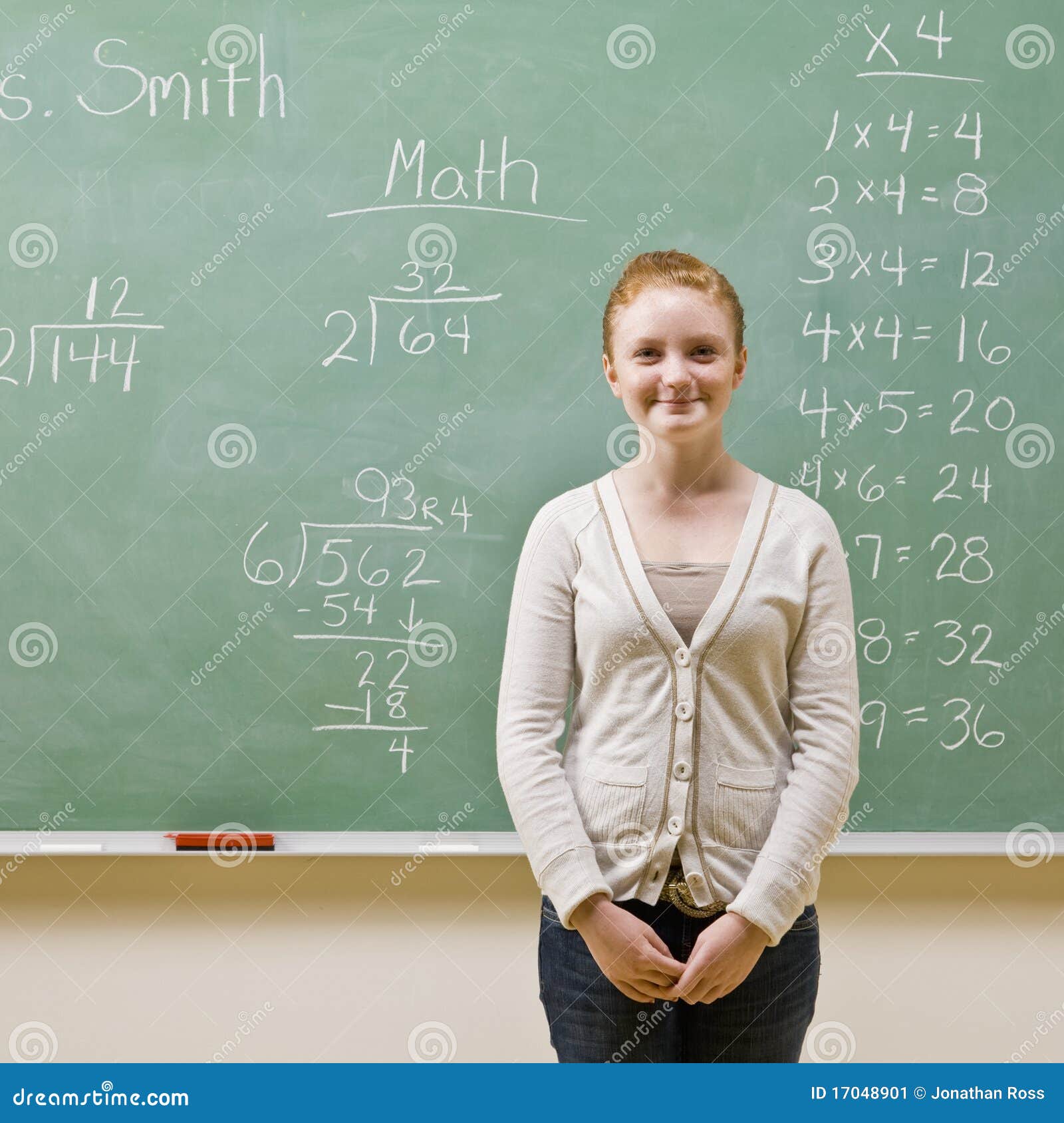 Student Standing Near Blackboard Stock Image Image of female