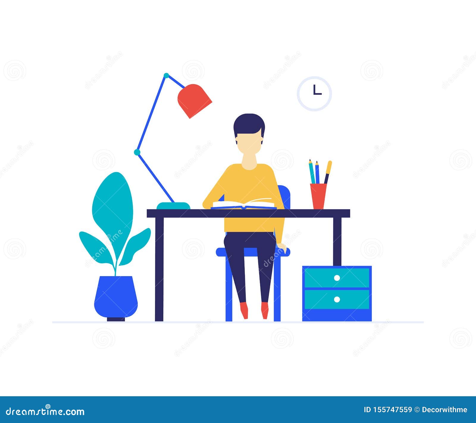 Student Studying Flat Design Style Colorful Illustration Stock Vector