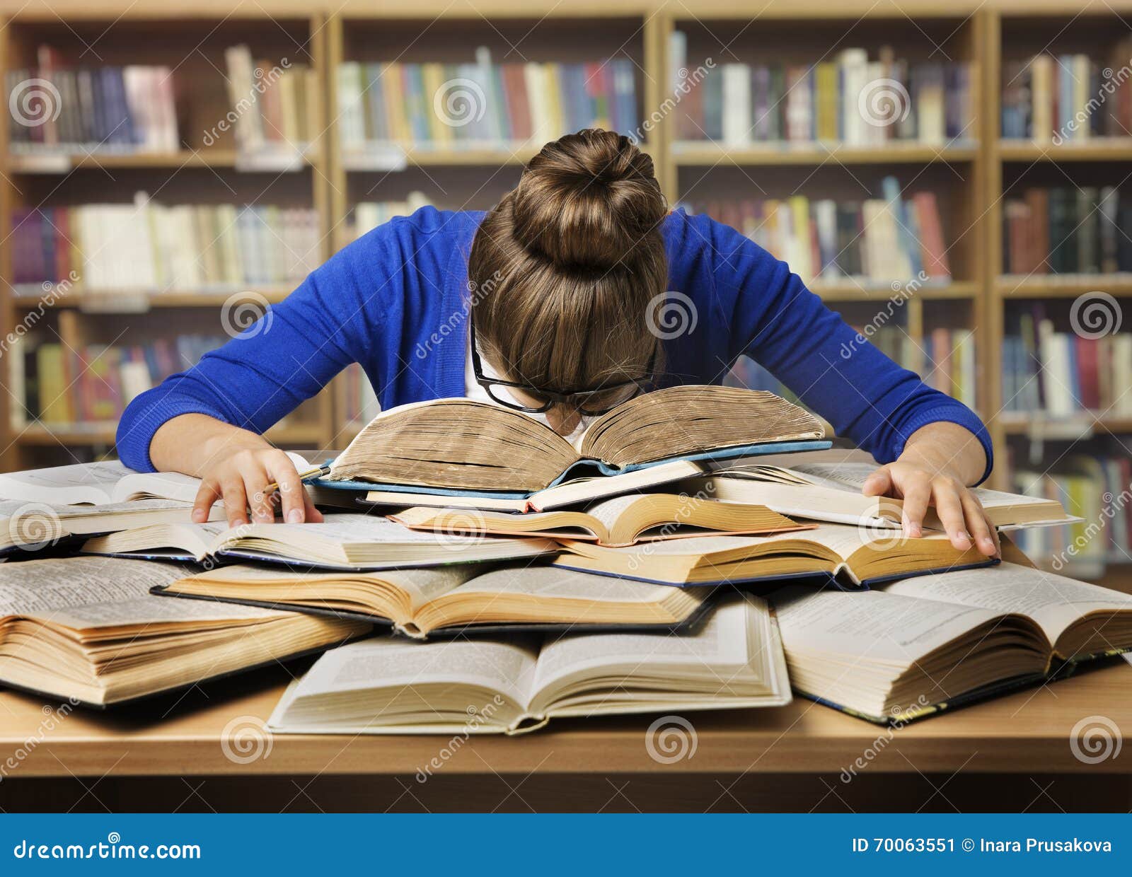 Student Studying, Sleeping on Books, Tired Girl Read in Library Stock Image  - Image of educate, knowledge: 70063551