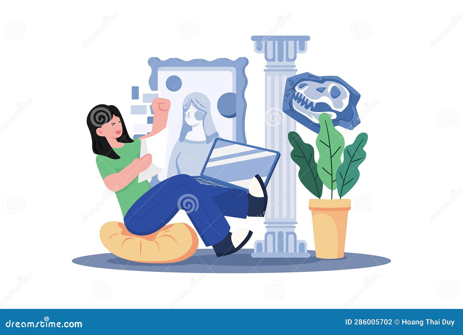 A Student Takes Notes during a History Class Stock Illustration