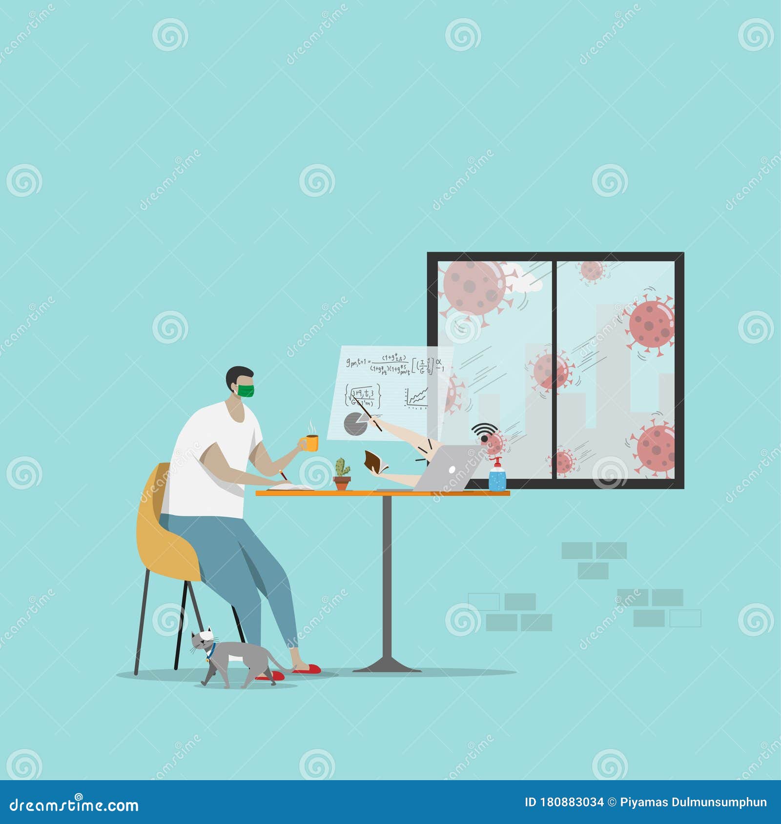 student watch online lesson and make lecture via laptop at home. homeschooling , e-learning education during self isolation