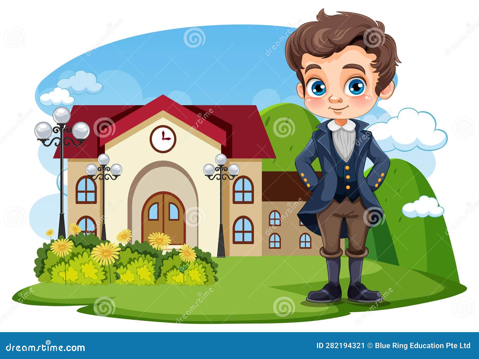 Student Wearing School Uniform at School Scene Stock Vector